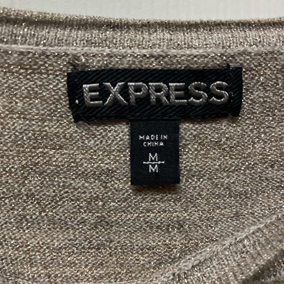 Express Sz Med Light Weight Sweater Gray Tie Scrunch Side 3/4 Sleeve Metallic. - Picture 4 of 10